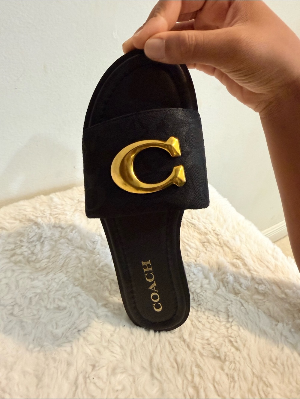 Coach Black Slide Sandal with Gold Horsebit Accent - Picture 5 of 7